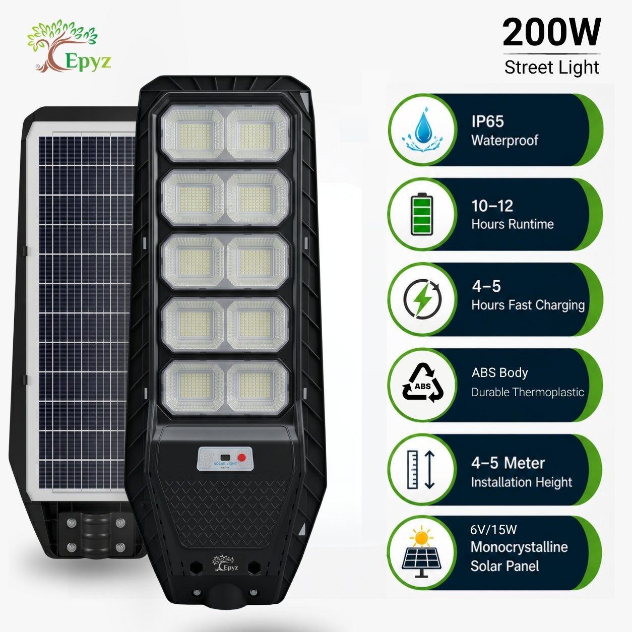 200 Watt Hexagon Solar Street Light (White Light)