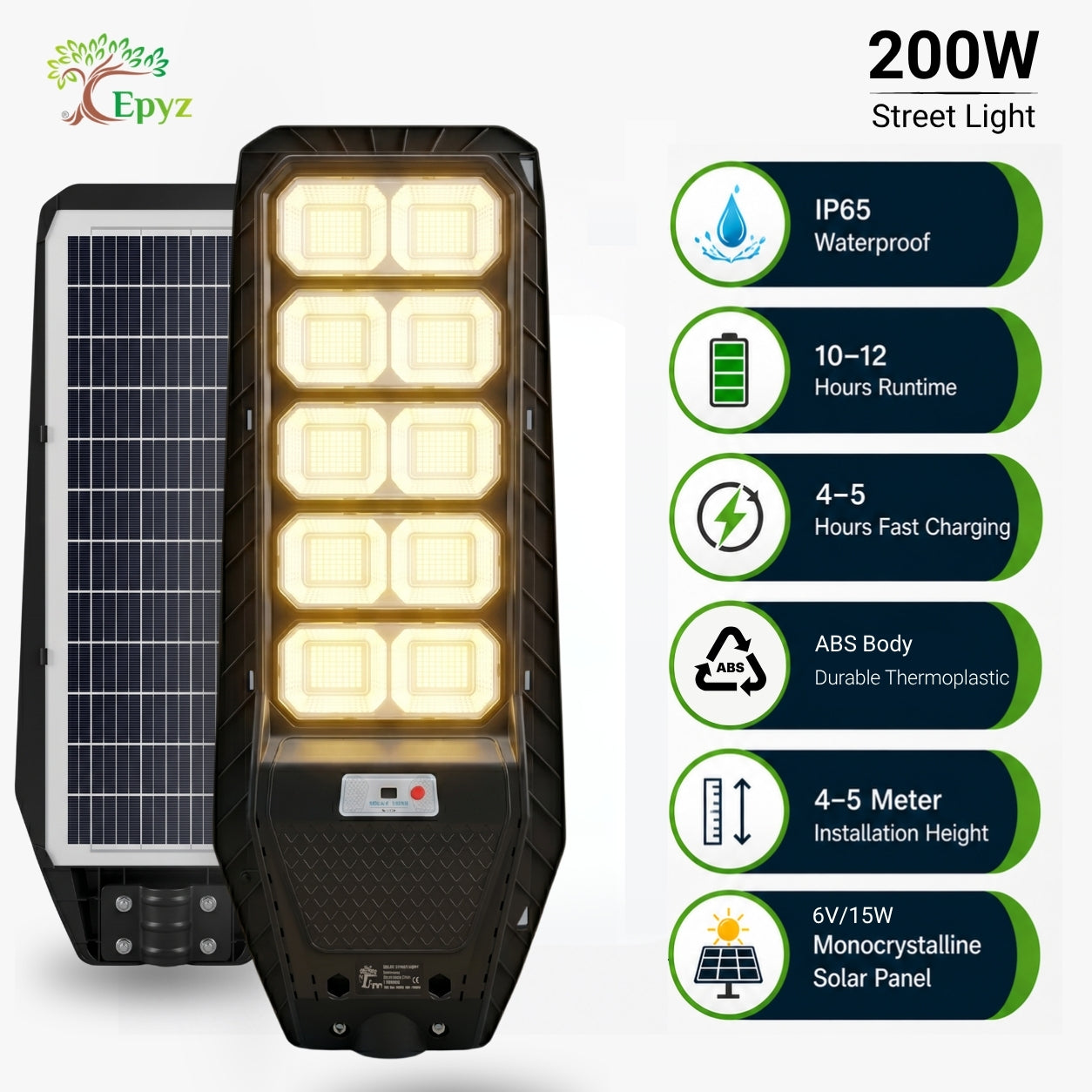 200 Watt Solar Street Light (Warm Light)