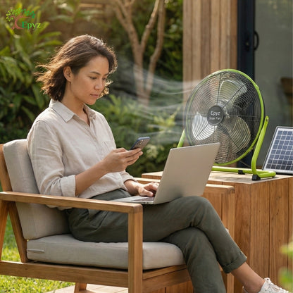 SOLAR POWERED PORTABLE  & RECHARGEABLE FAN - 14 INCH ALUMINIUM BODY (TABLE FAN )