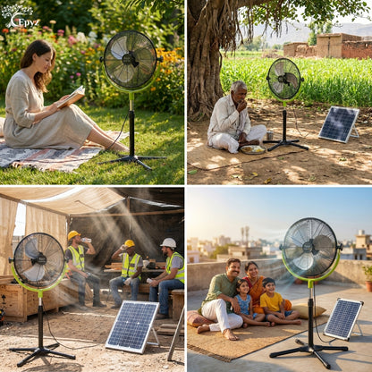 SOLAR POWERED PORTABLE  & RECHARGEABLE FAN - 14 INCH ALUMINIUM BODY (PEDESTAL FAN)