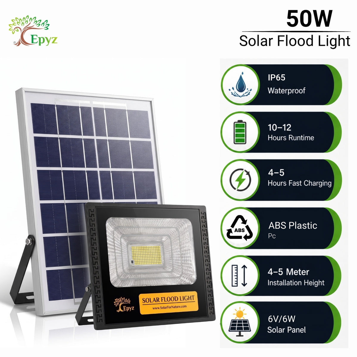 50 Watt Solar Flood Light (White Light)