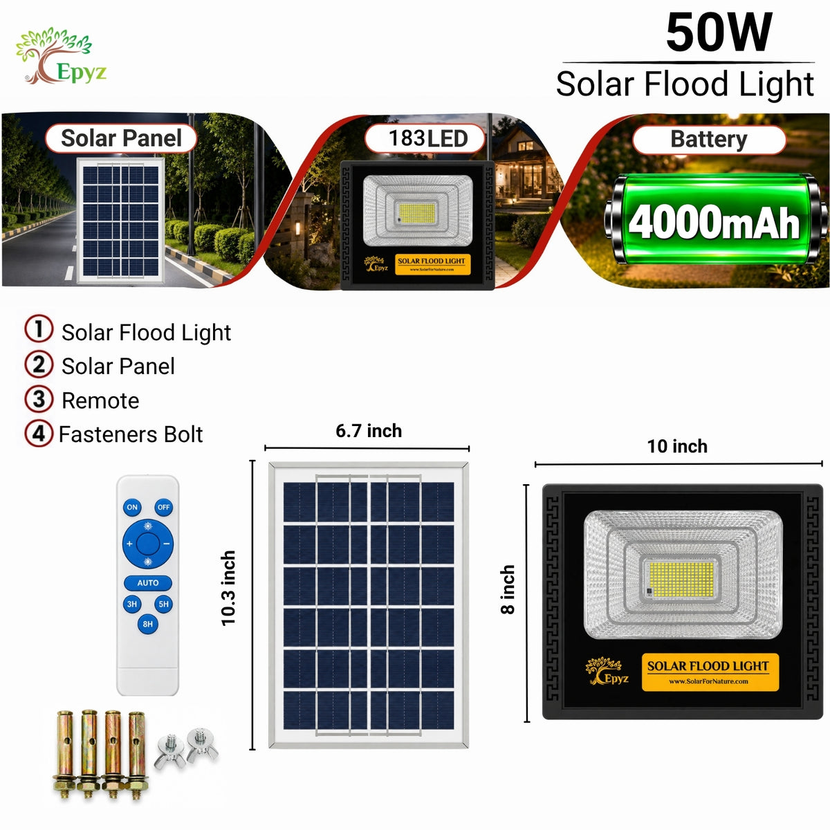 50 Watt Solar Flood Light (White Light)