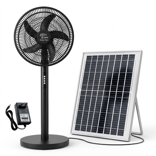 SOLAR BLACK PORTABLE PEDESTAL FAN - FS928