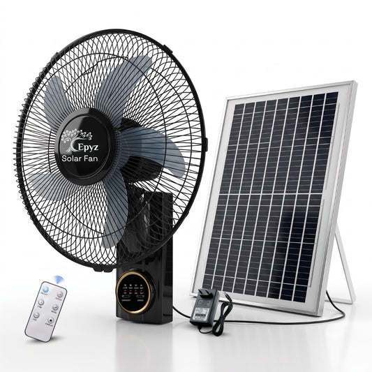 SOLAR PORTABLE & ADJUSTABLE BLACK WALL FAN - FS298