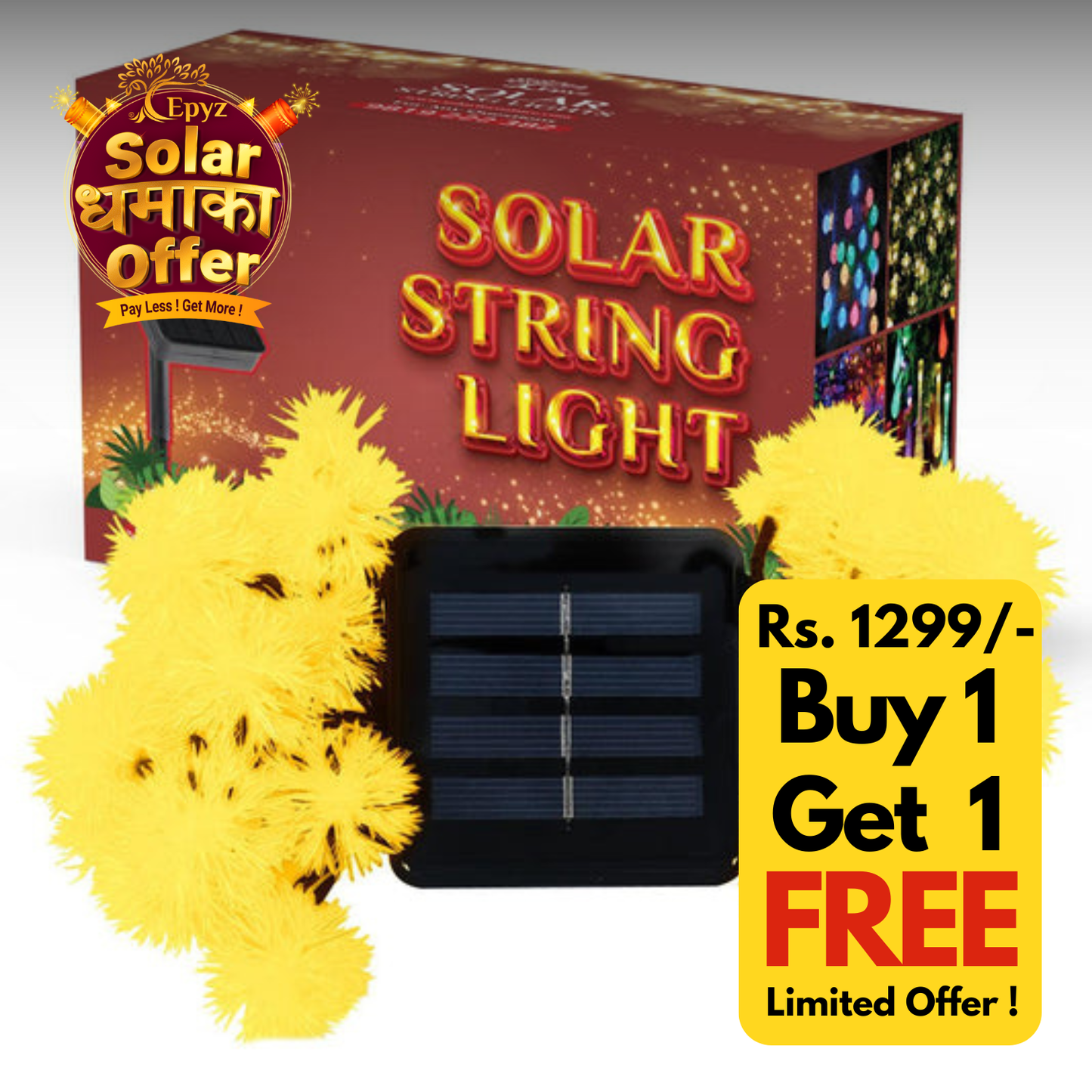 30 LED Solar Snow Ball String Light (Warm Light)( Buy 1 Get 1 Free ! )