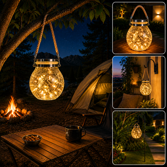 Solar Hanging 20 LED Glass Jar Warm Light (Buy 1 Get 1 Free)