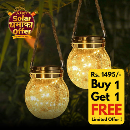 Solar Hanging 20 LED Glass Jar Warm Light (Buy 1 Get 1 Free)