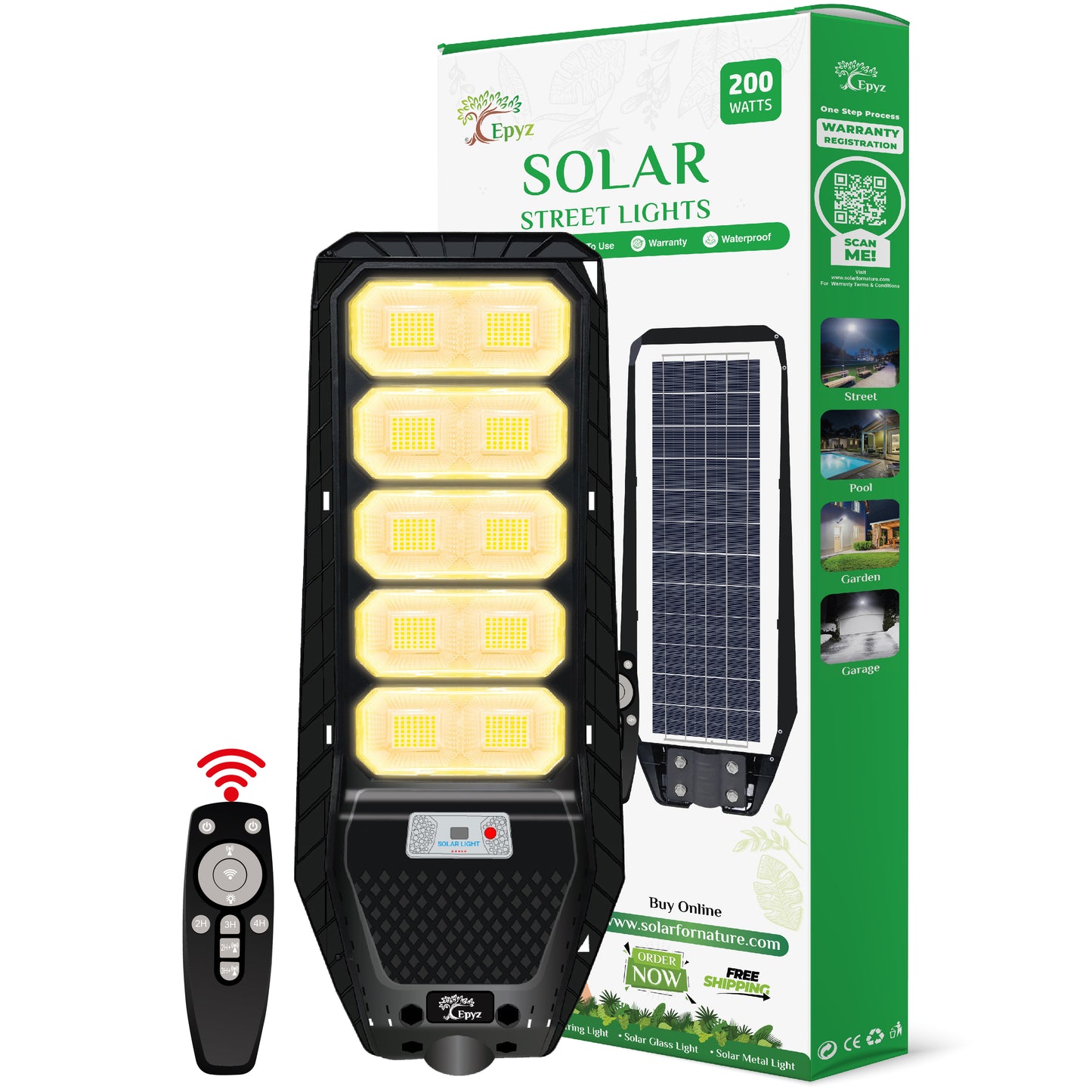 200 Watt Solar Street Light (Warm Light)