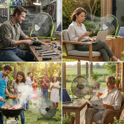 SOLAR POWERED PORTABLE  & RECHARGEABLE FAN - 14 INCH ALUMINIUM BODY (TABLE FAN )