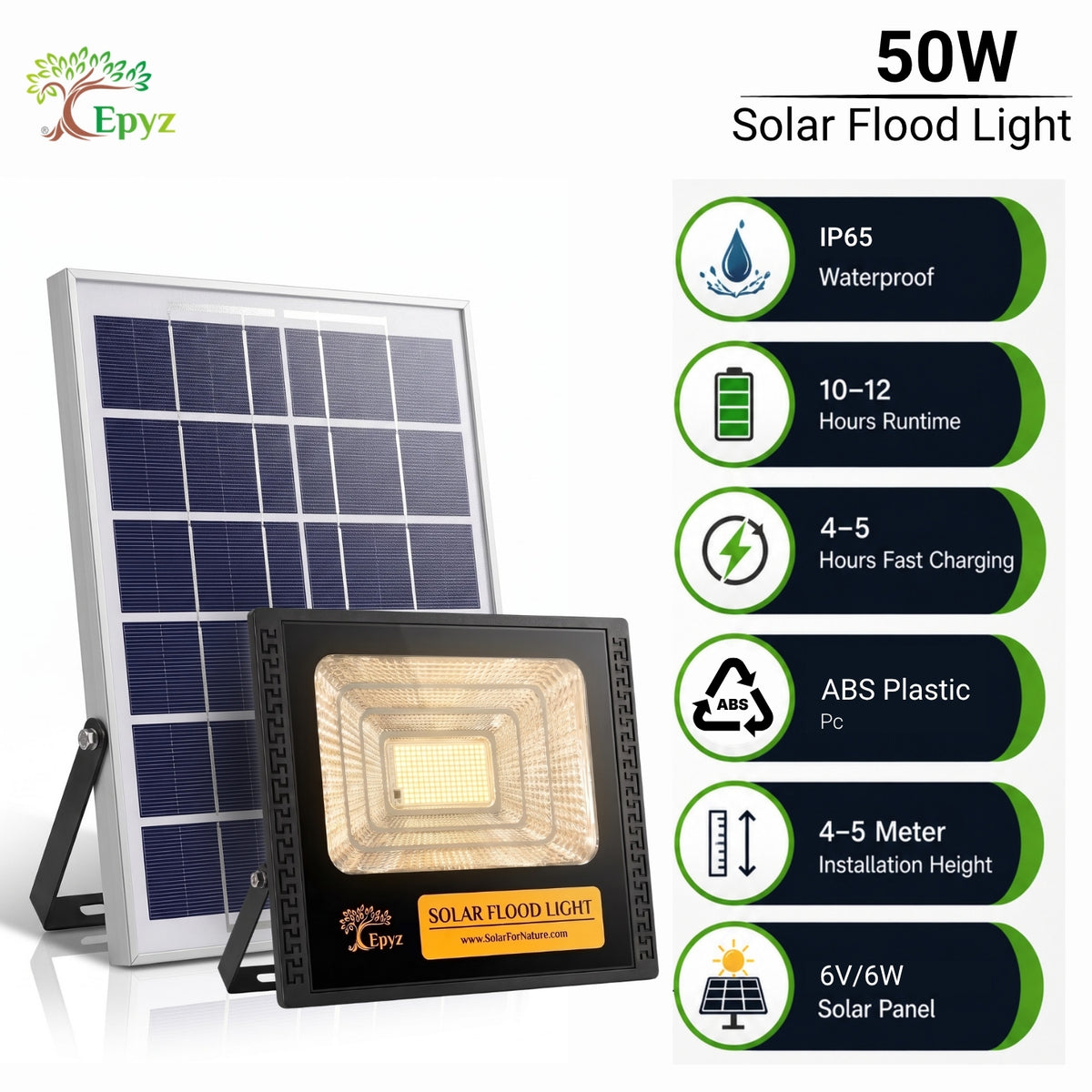 50 Watt Solar Flood Light (Warm Light)