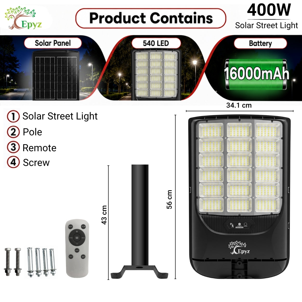 400 WATT SOLAR STREET LIGHT WITH (540 LEDS)