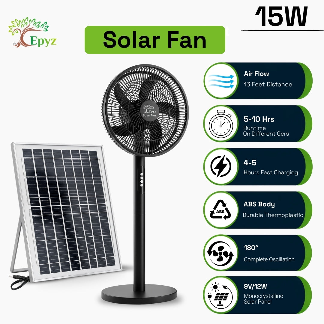 SOLAR BLACK PORTABLE PEDESTAL FAN - FS928
