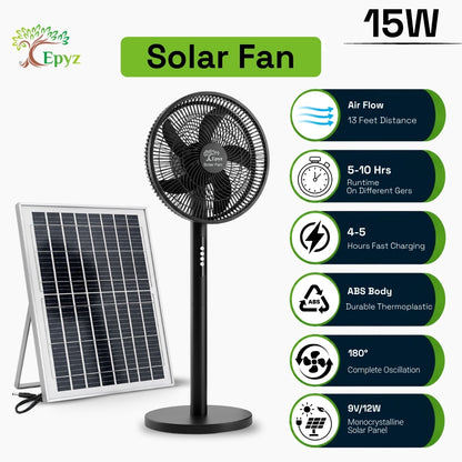SOLAR BLACK PORTABLE PEDESTAL FAN - FS928