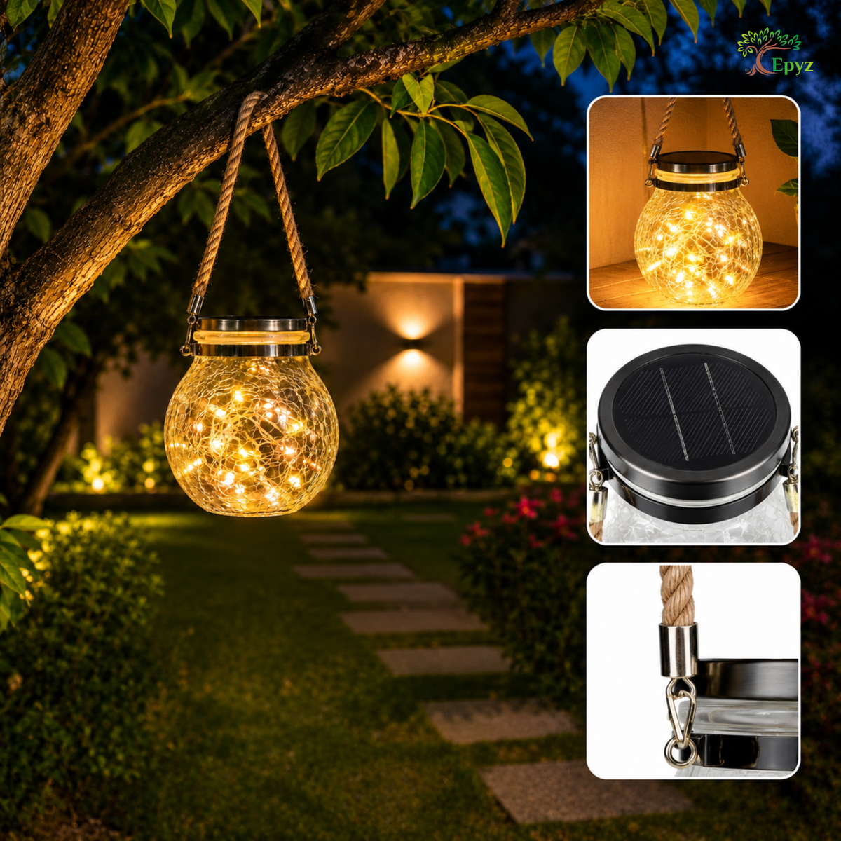 Solar Hanging 20 LED Glass Jar Warm Light (Buy 1 Get 1 Free)