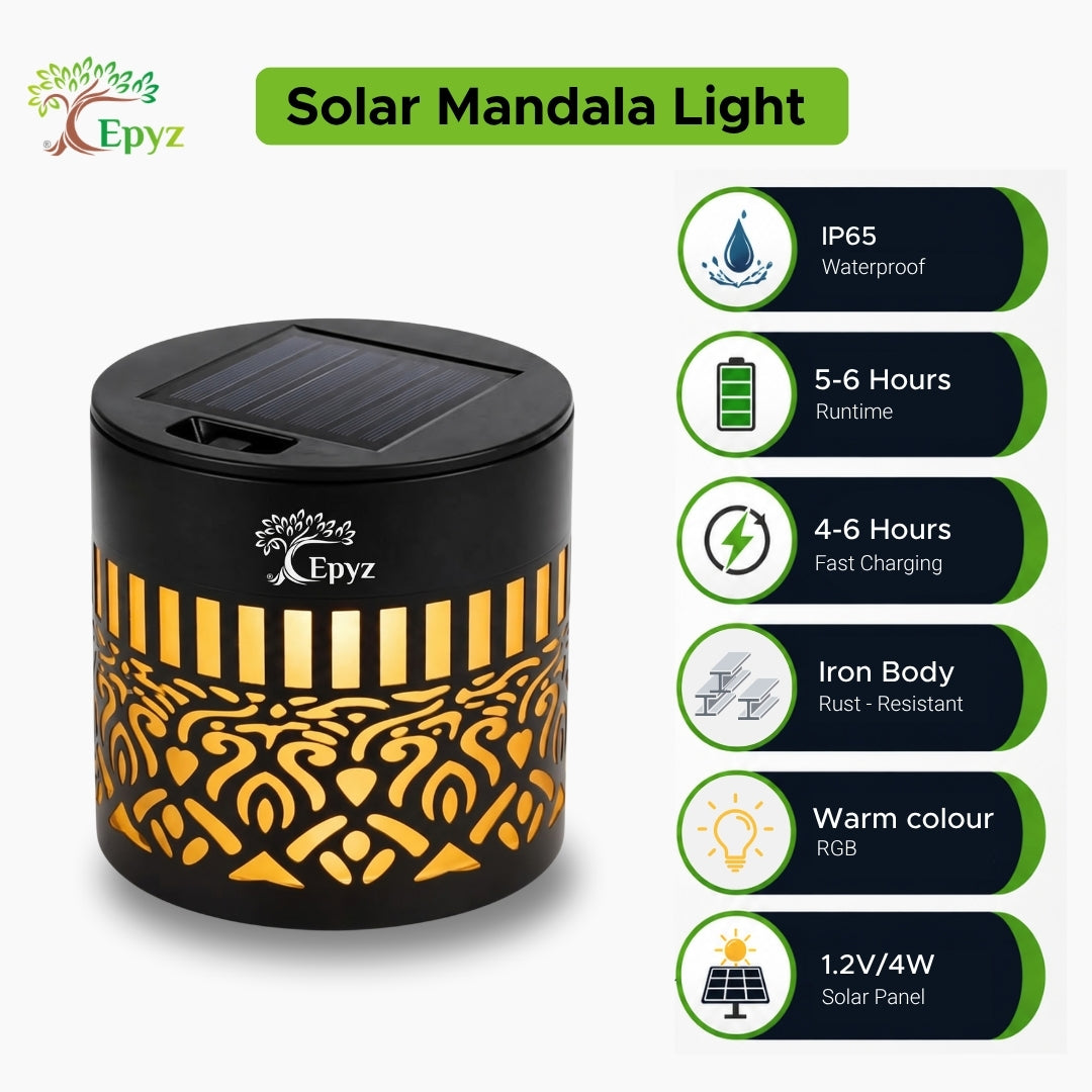 SOLAR MANDALA FENCE LIGHT OUTDOOR USE, WARM YELLOW