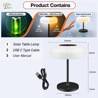 SOLAR LED TABLE LAMP TOUCH AND GESTURE CONTROL & 3 MODES