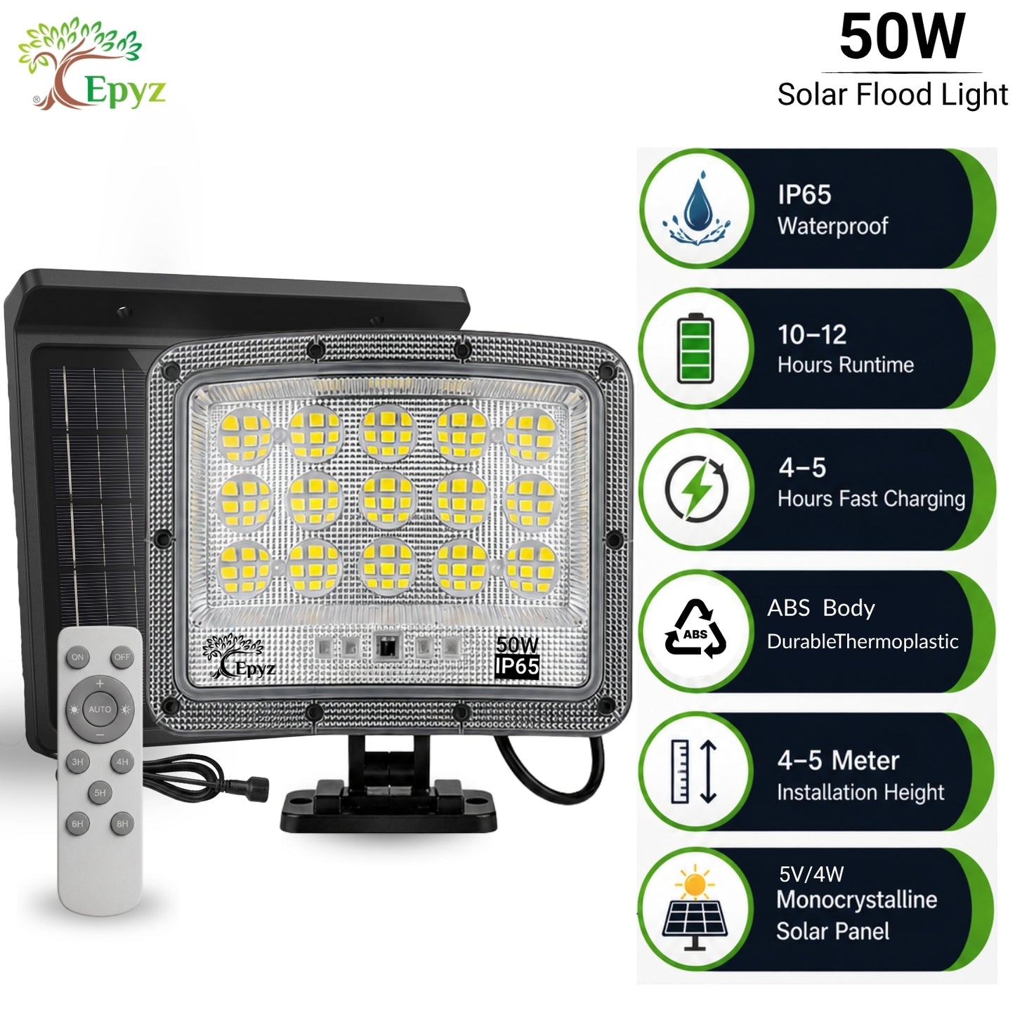 50W SOLAR FLOOD LIGHT WITH OPTICAL LENS LED