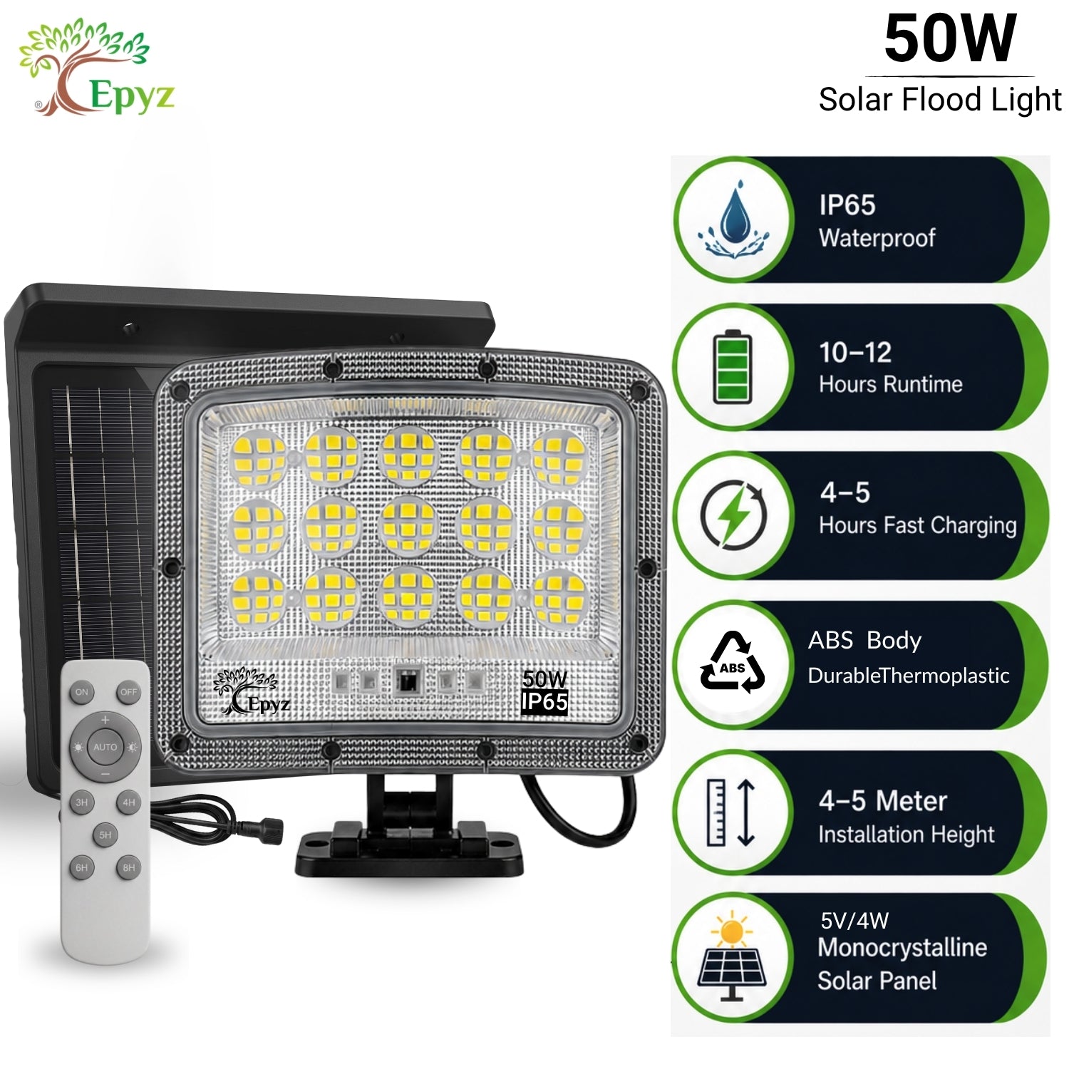 50W SOLAR FLOOD LIGHT WITH OPTICAL LENS LED