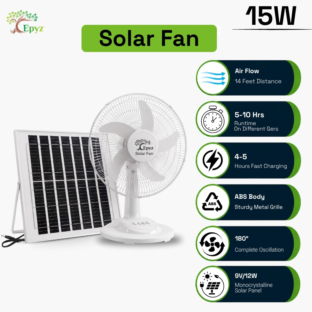 SOLAR PORTABLE ADJUSTABLE TABLE FAN WITH 3 GEAR - FS138