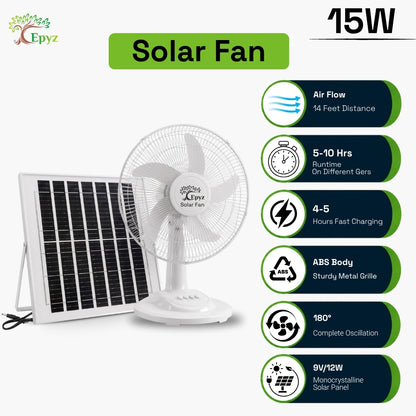 SOLAR PORTABLE ADJUSTABLE TABLE FAN WITH 3 GEAR - FS138