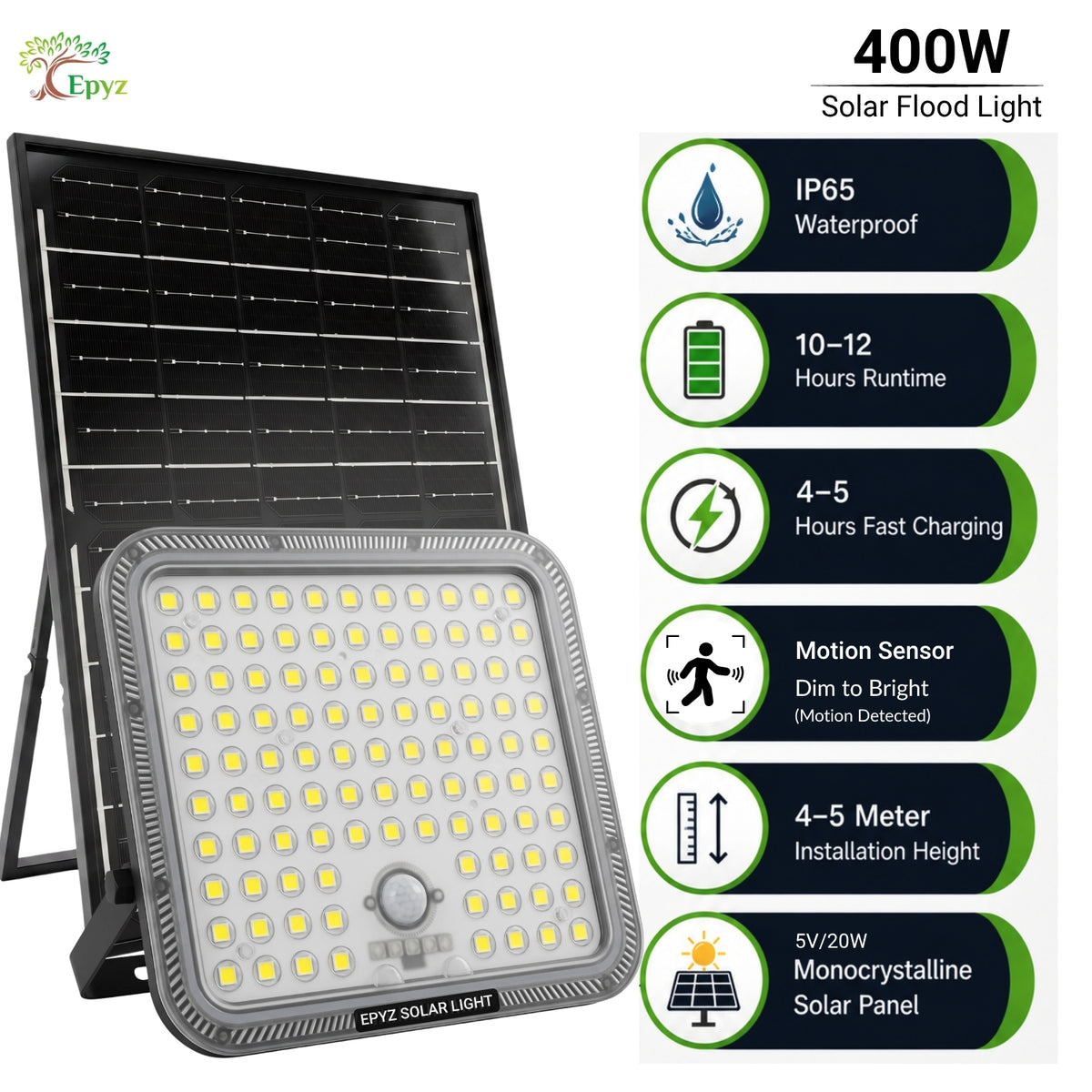 400 WATT SOLAR FLOOD LIGHT WITH MOTION SENSOR (101 LED)