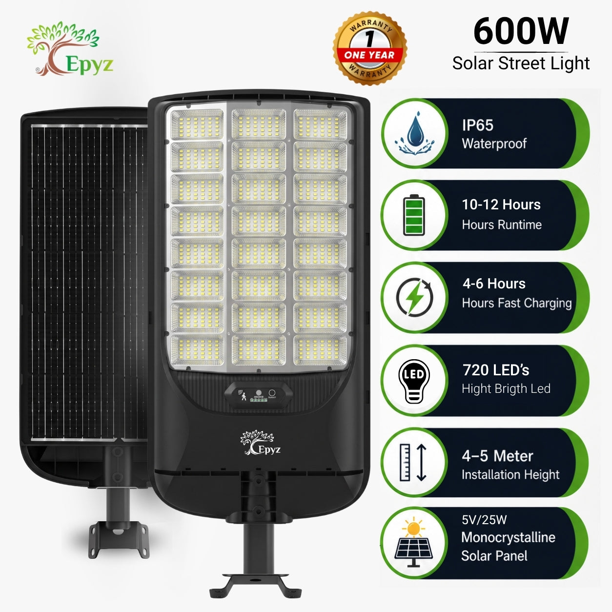 600 WATT SOLAR STREET LIGHT WITH (720 LEDS)