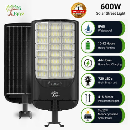 600 WATT SOLAR STREET LIGHT WITH (720 LEDS)