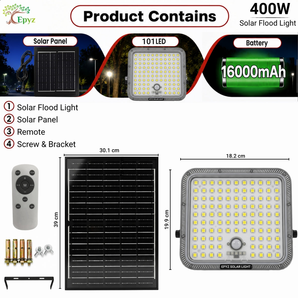 400 WATT SOLAR FLOOD LIGHT WITH MOTION SENSOR (101 LED)