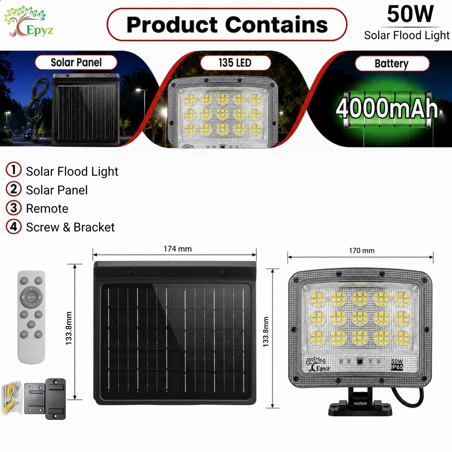 50W SOLAR FLOOD LIGHT WITH OPTICAL LENS LED