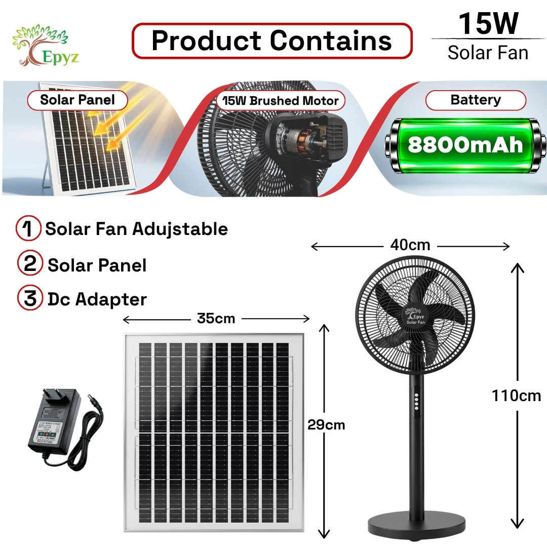 SOLAR BLACK PORTABLE PEDESTAL FAN - FS928
