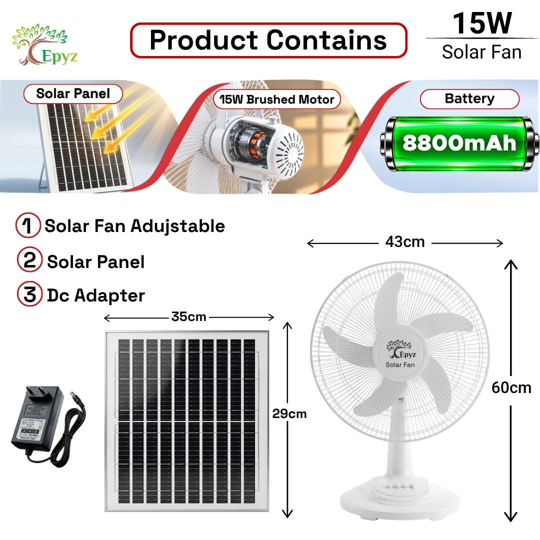 SOLAR PORTABLE ADJUSTABLE TABLE FAN WITH 3 GEAR - FS138