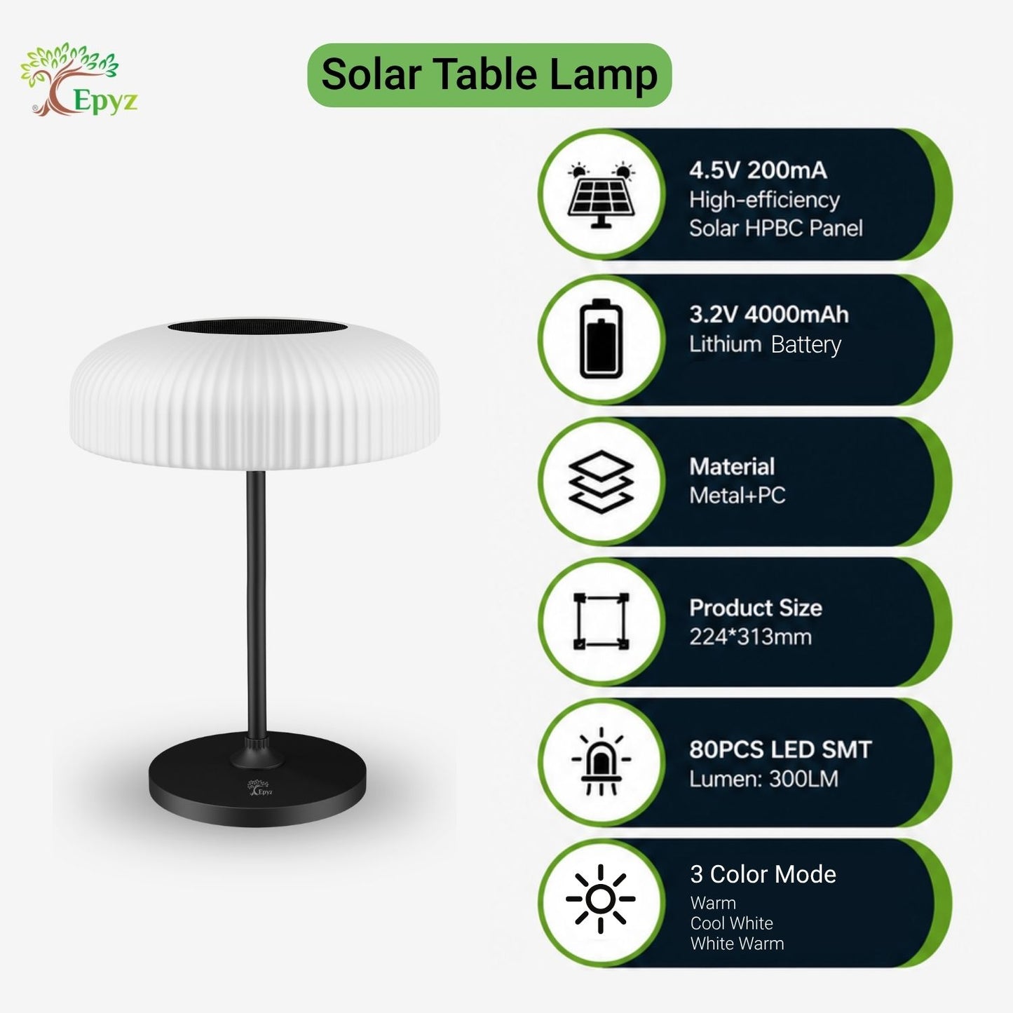 SOLAR LED TABLE LAMP TOUCH AND GESTURE CONTROL & 3 MODES