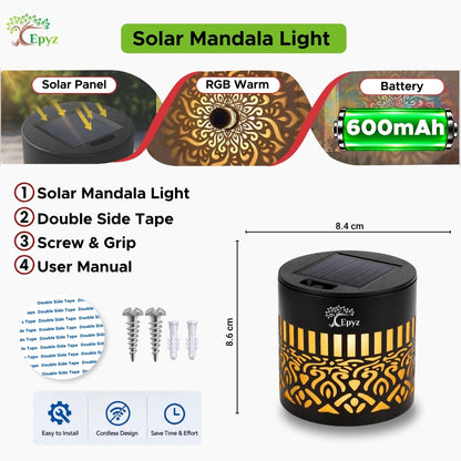 SOLAR MANDALA FENCE LIGHT OUTDOOR USE, WARM YELLOW