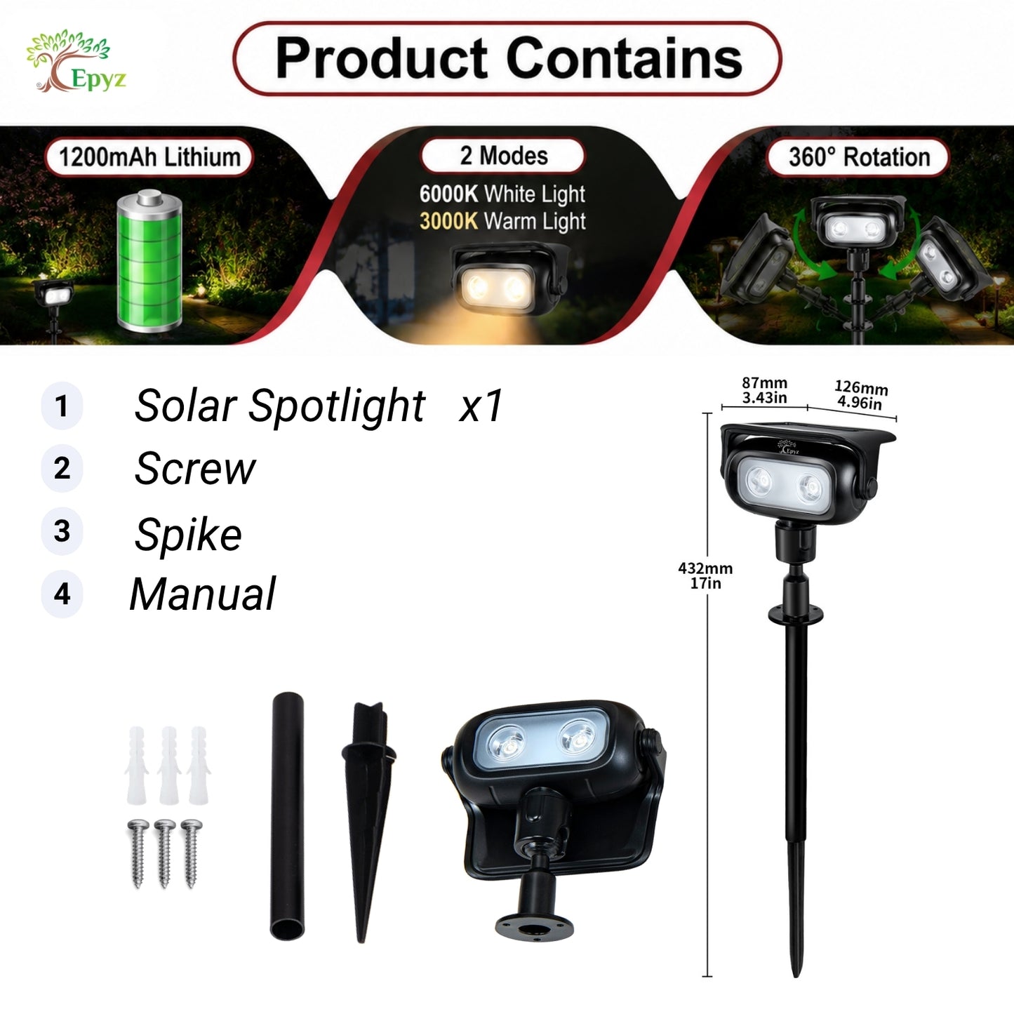 SOLAR SPOT LIGHT FOR PATHWAY & GARDEN (WARM & WHITE COLOUR)
