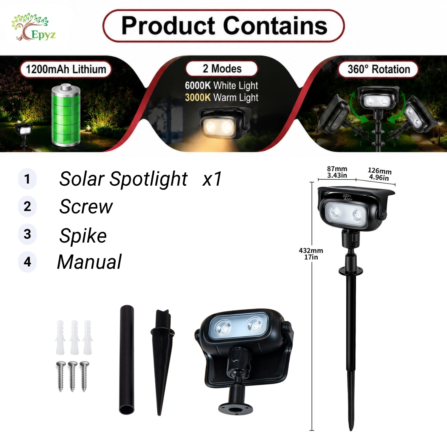 SOLAR SPOT LIGHT FOR PATHWAY & GARDEN (WARM & WHITE COLOUR)