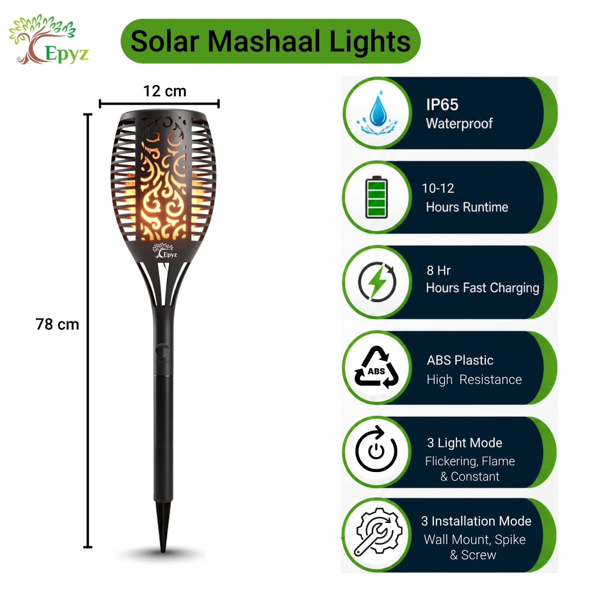 96 LED 3 in 1 Solar Mashaal Lights - Epyz (Pack of 2)