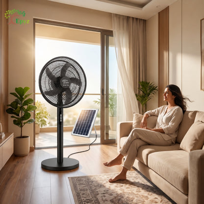 SOLAR BLACK PORTABLE PEDESTAL FAN - FS928