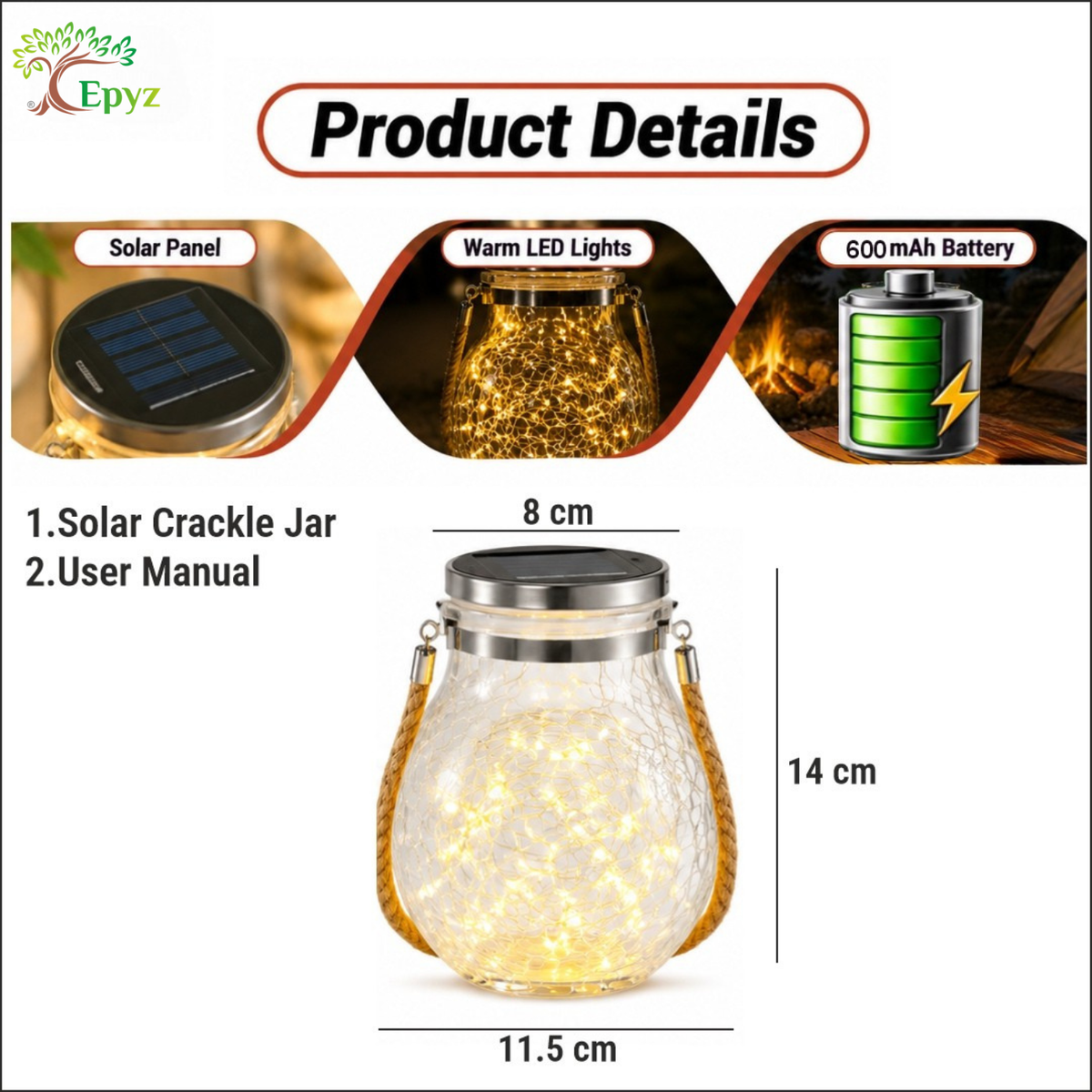Solar Hanging 20 LED Glass Jar Warm Light (Buy 1 Get 1 Free)