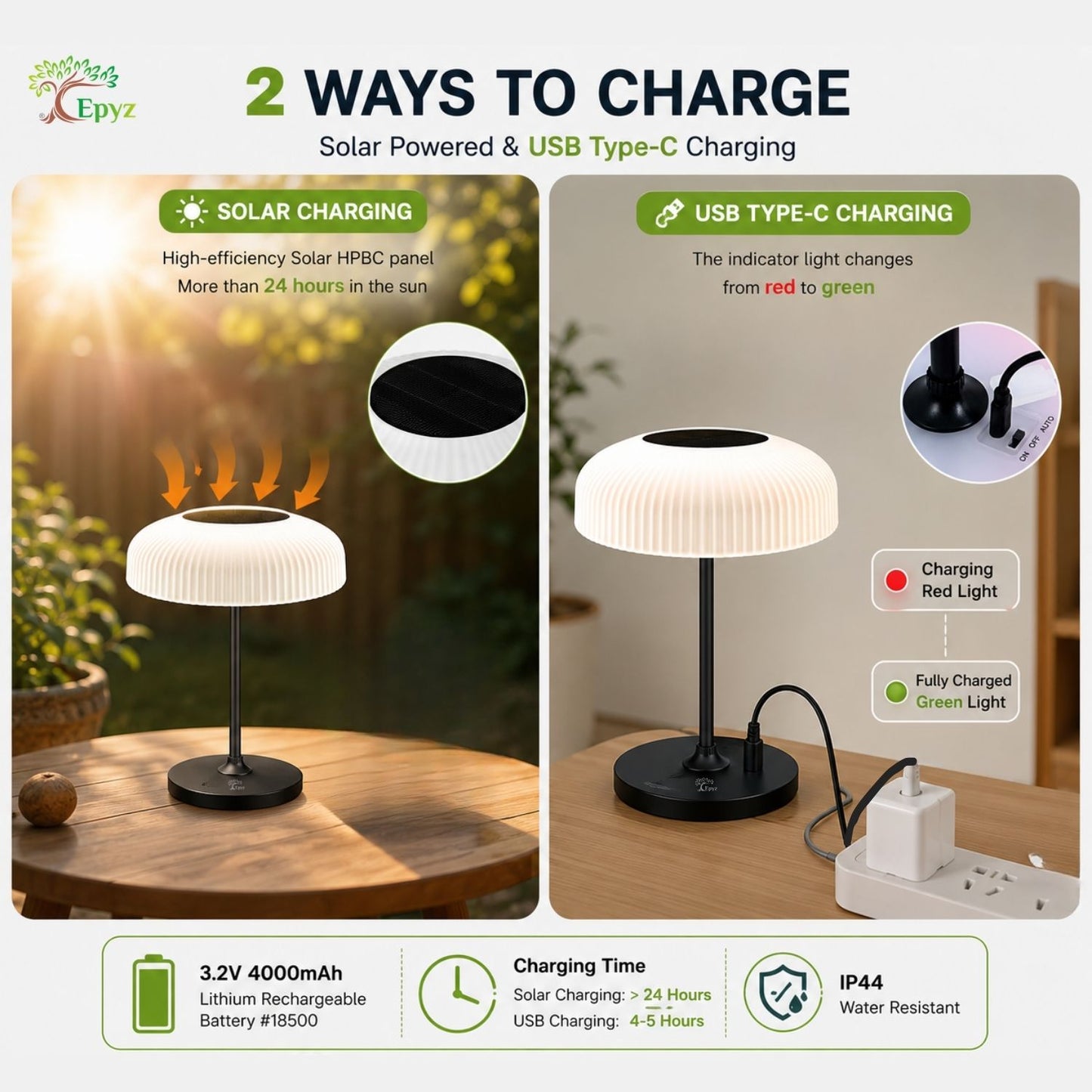 SOLAR LED TABLE LAMP TOUCH AND GESTURE CONTROL & 3 MODES