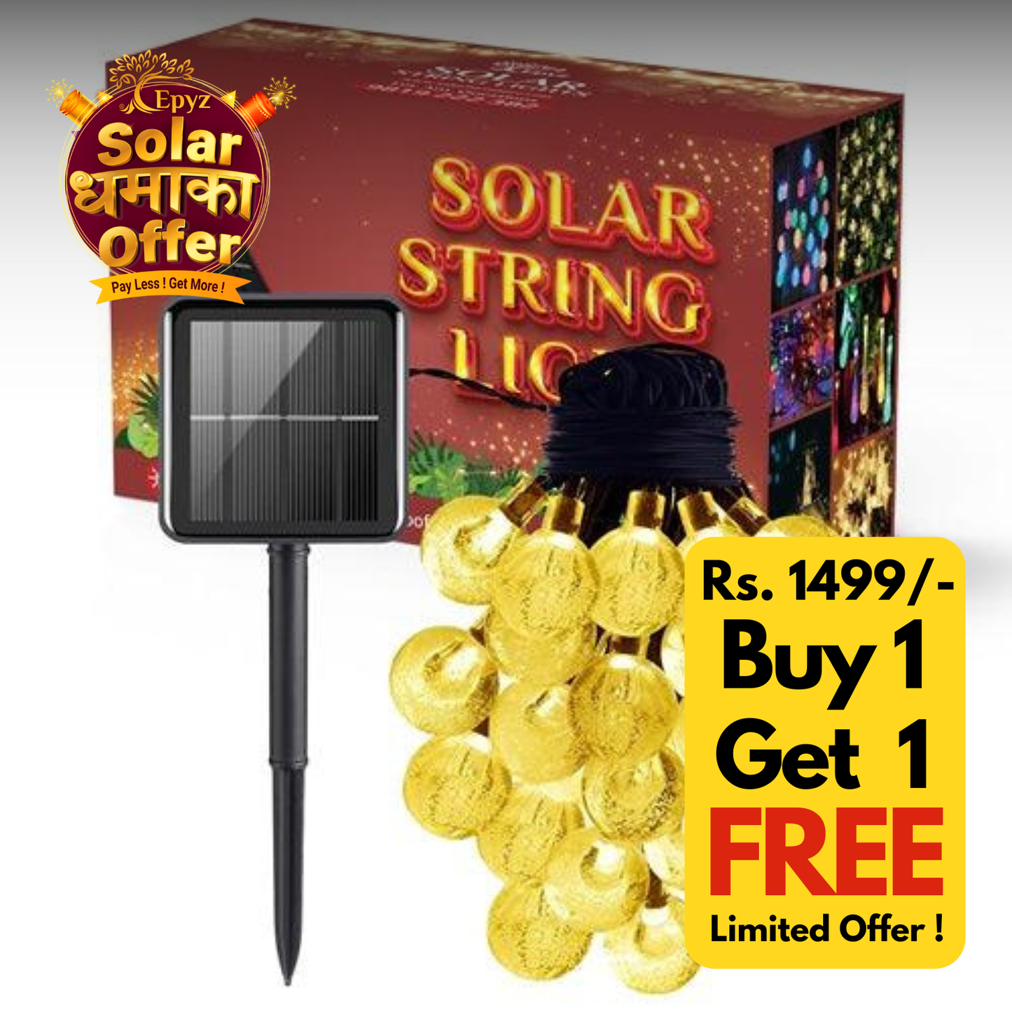 Led Ball Lights For Decoration | Solar Yellow Crystal Ball Lights( Buy 1 Get 1 Free ! )