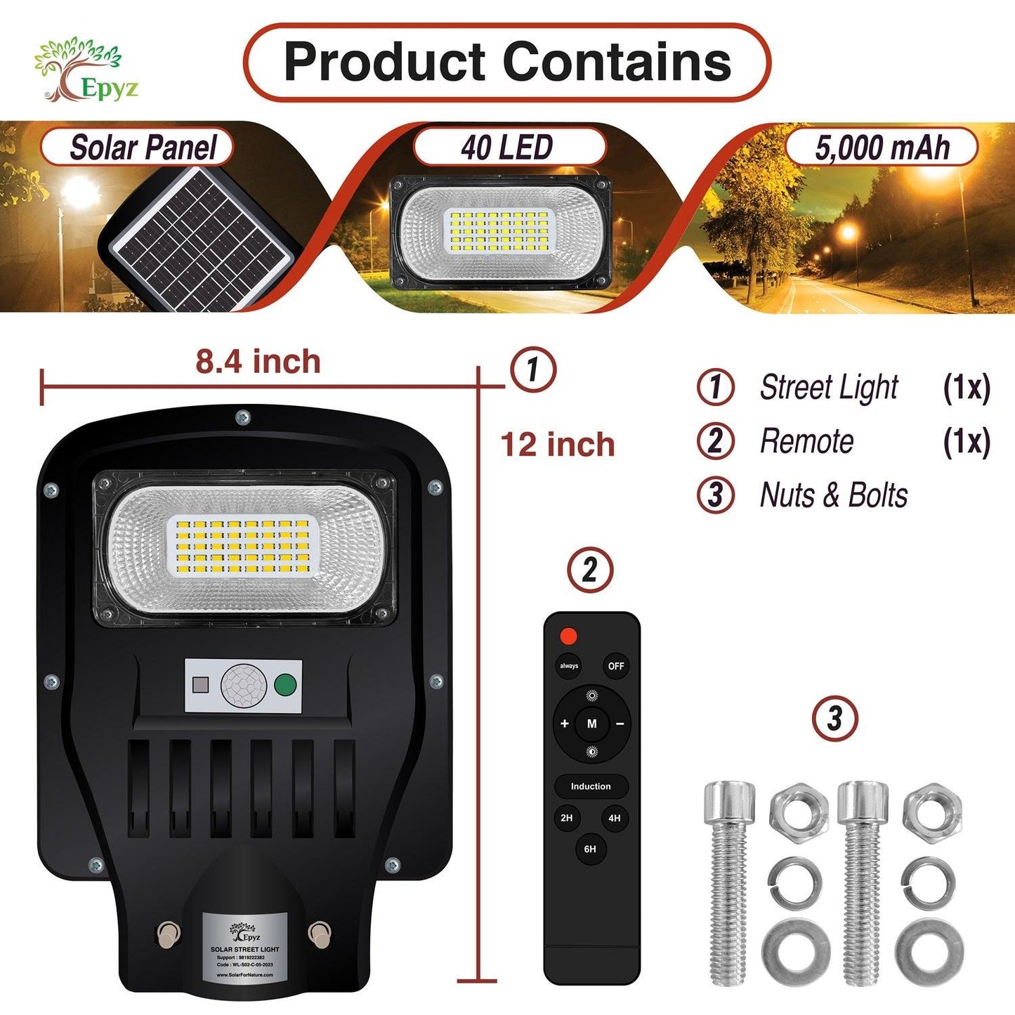 Epyz 50 Watt Solar Street Warm Light