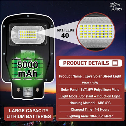 Epyz 50 Watt Solar Street Warm Light