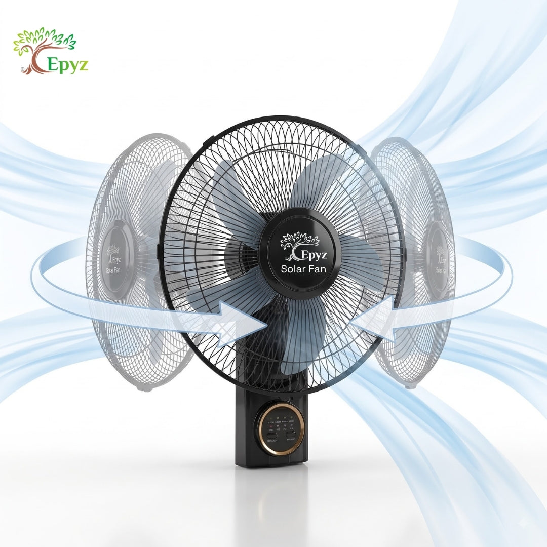 SOLAR PORTABLE & ADJUSTABLE BLACK WALL FAN - FS298