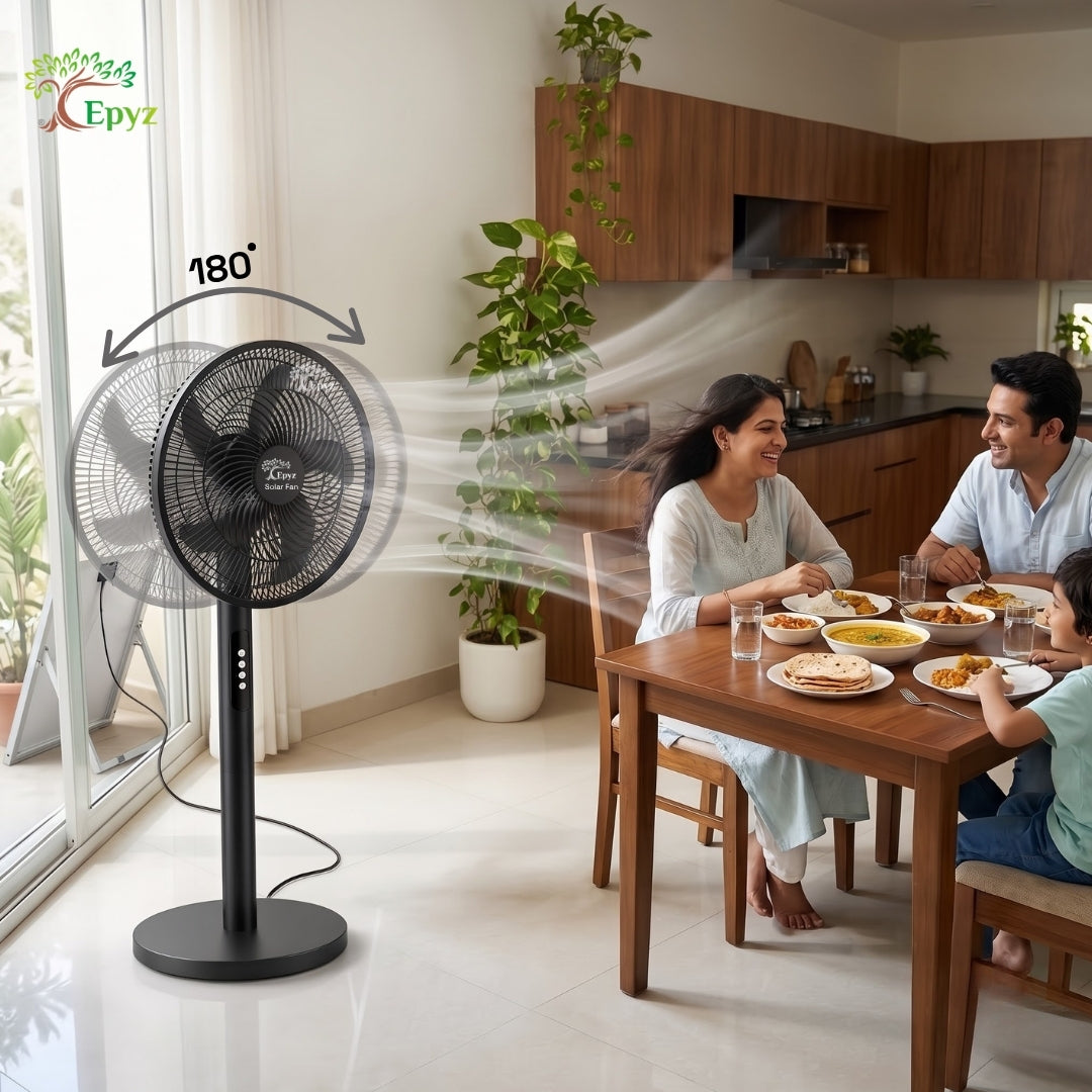 SOLAR BLACK PORTABLE PEDESTAL FAN - FS928