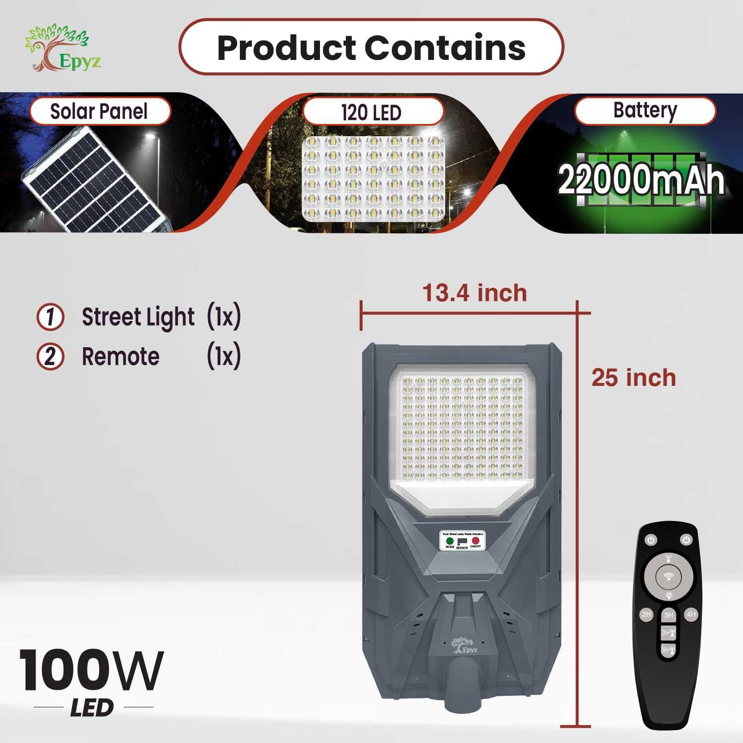 100W SOLAR STREET LIGHT WITH MOTION SENSOR