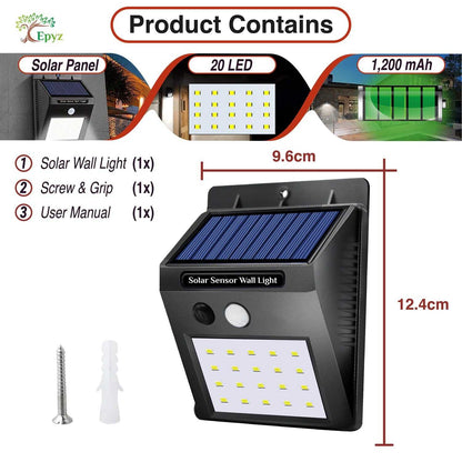 SOLAR MOTION SENSOR WALL LIGHT 20 LED