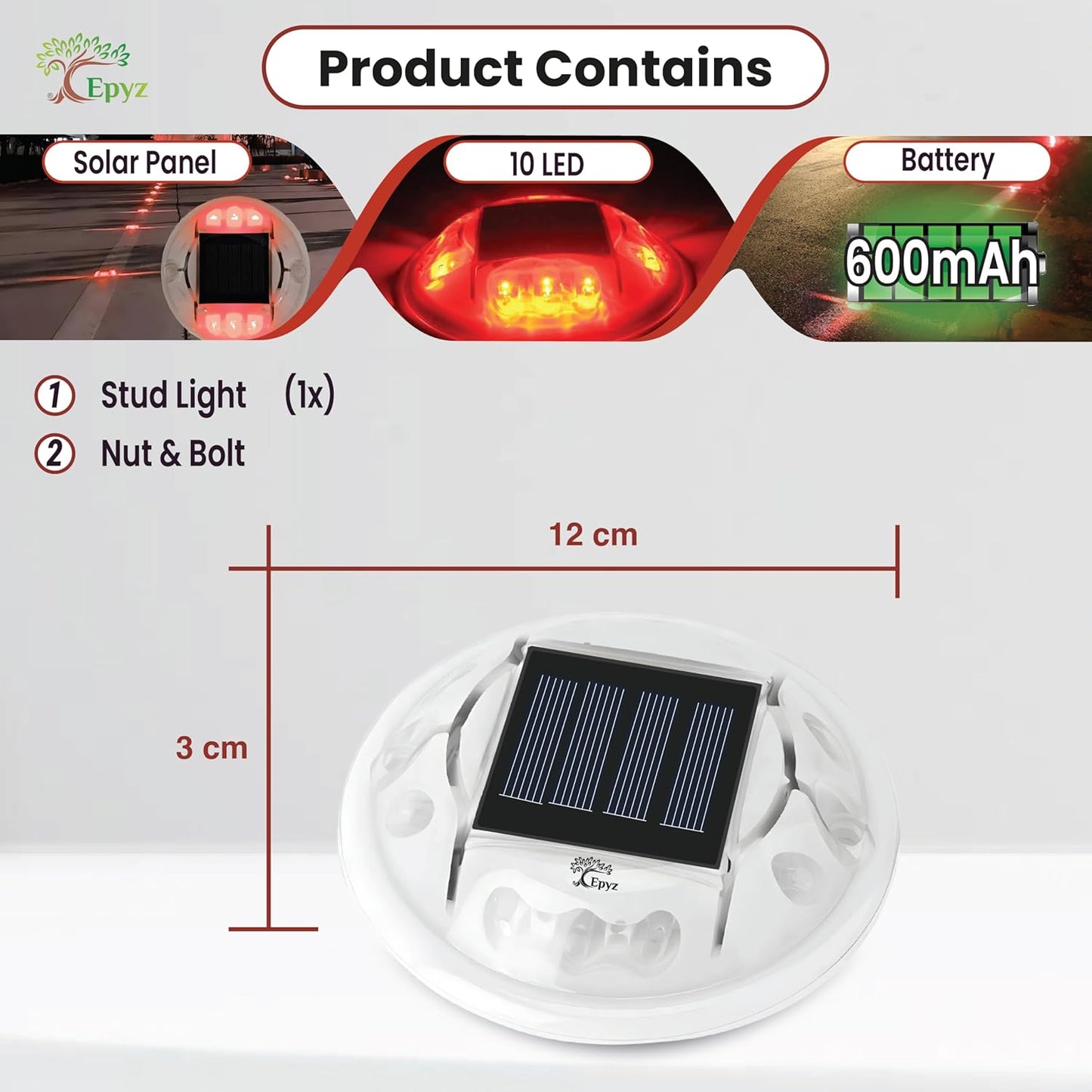 SOLAR ROAD STUD LIGHT 10-LED