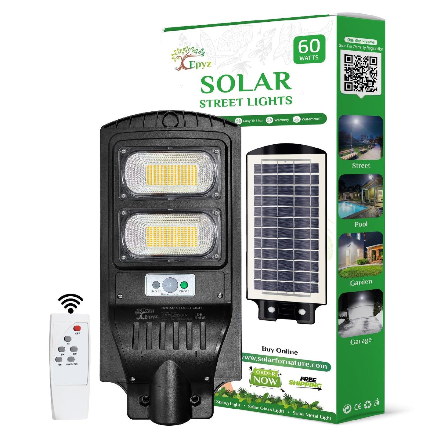 60 Watt Solar Street Lights for Garden ( Warm Light )