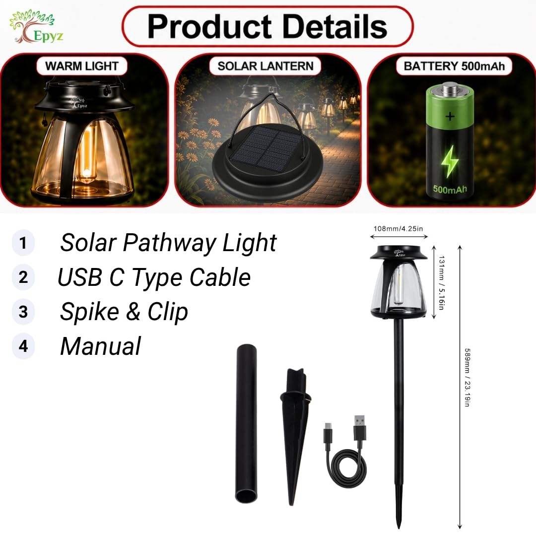 SOLAR STAKE LIGHT WARM YELLOW FOR GARDEN PATHWAY