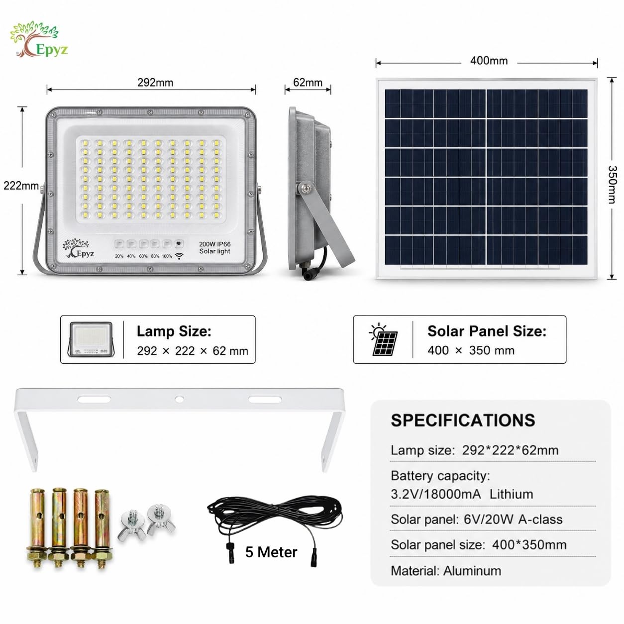 200 WATT SOLAR FLOOD LIGHT WITH ALUMINIUM BODY